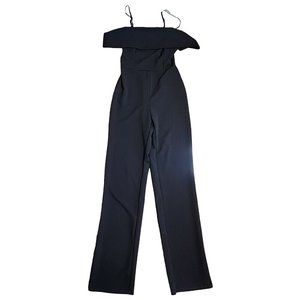 CHARLOTTE RUSSE Solid All Black Off Shoulder Zip Back Jumpsuit Womens Size XS